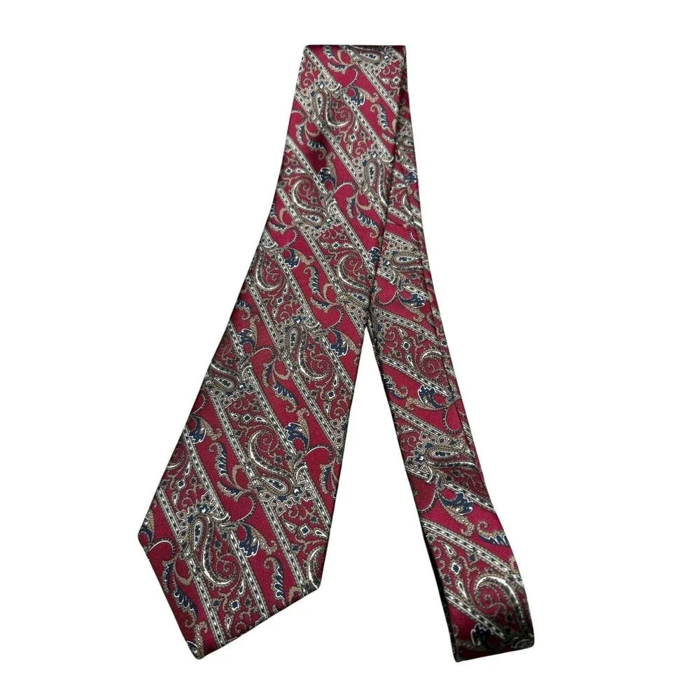Christian Dior Paisley Silk Necktie Burgundy Navy Vintage Designer Men's